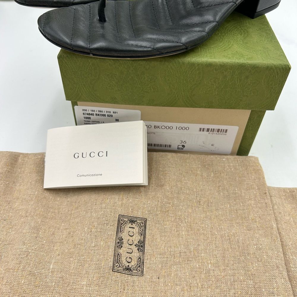 Gucci Black Leather GG Thong Sandals with Gold Hardware - Picture 8 of 10